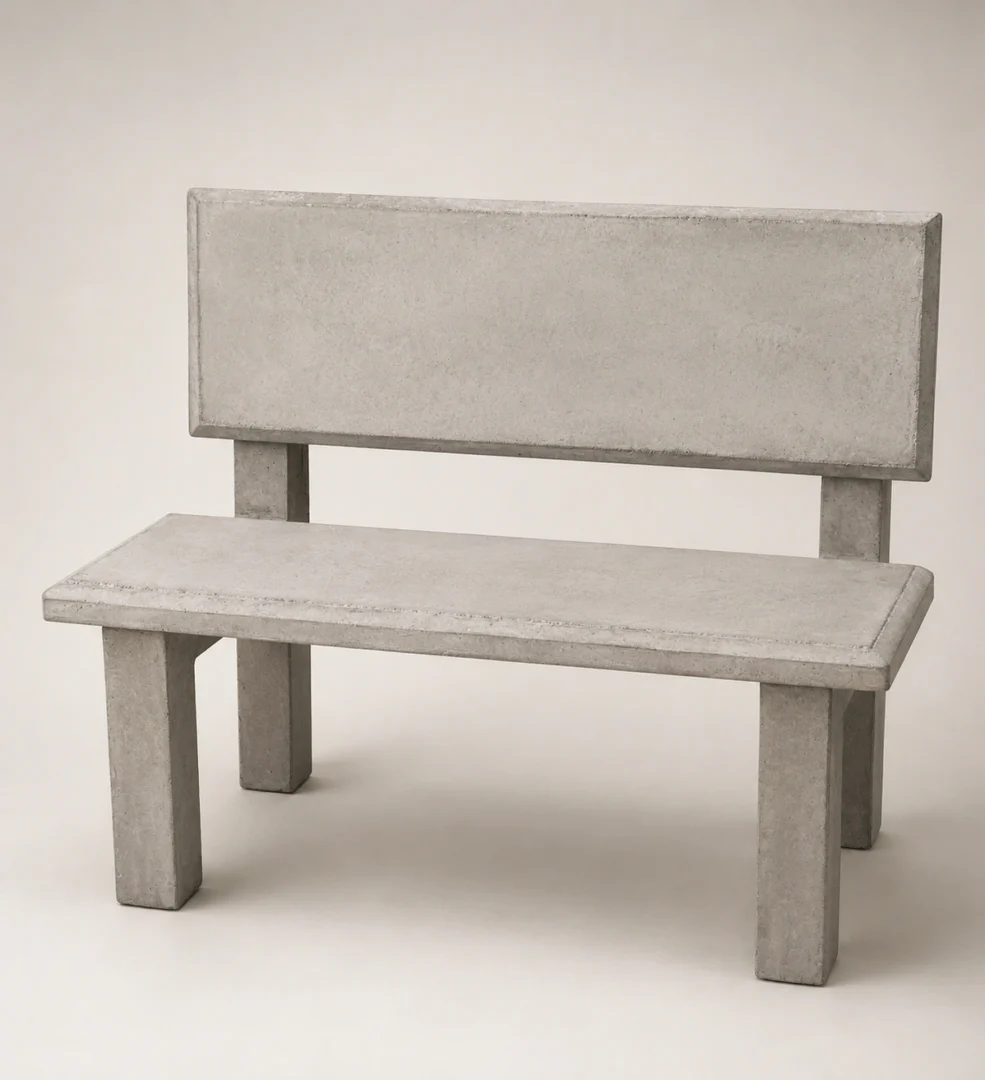 Silla amplia de concreto Pausa, un asiento de diseño monolítico con respaldo, con espacio para sentar a dos personas