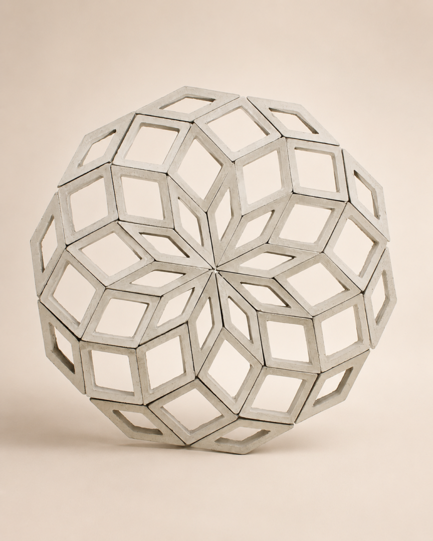 Celosía geométrica en concreto Penrose para crear patrones, divisiones y fachadas